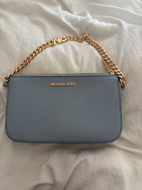 Michael Kors Light Blue Saffiano Shoulder Bag with Gold Chain